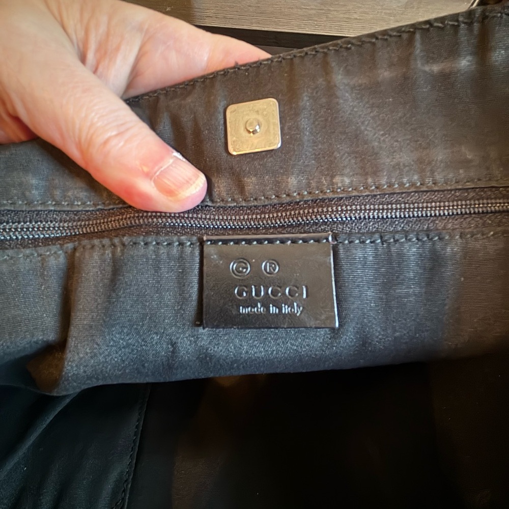 Authentic Gucci Abbey D-Ring GG Monogram Canvas and Leather Tote Bag - Green/blk - Picture 11 of 14